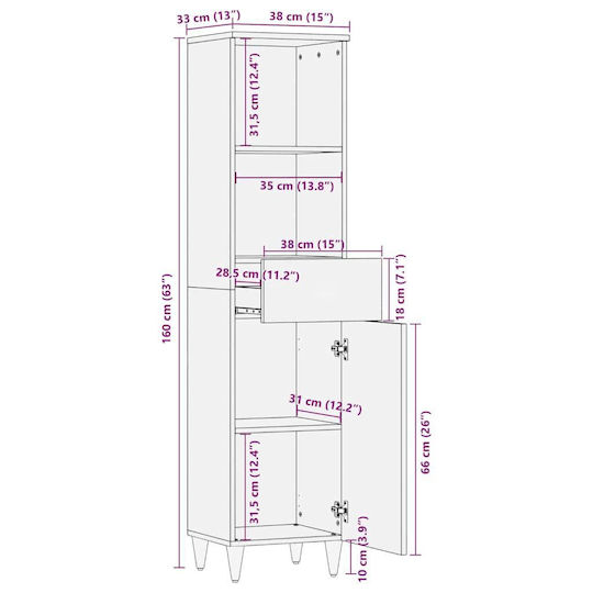 vidaXL Στήλη Μπάνιου Δαπέδου Μ38xΒ33xΥ160cm Μαύρη