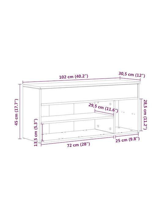 Мебел за антре със Шкаф за Обувки и Пейка Черен 102x30.5x45см