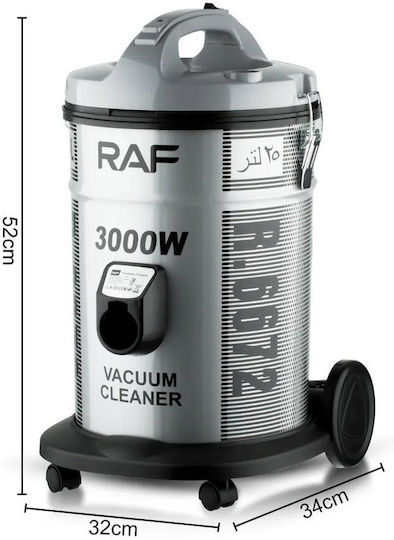 Raf R6672 Σκούπα Υγρών / Στερεών 3000W με Ανοξείδωτο Κάδο 25lt