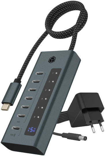 Icy Box USB Хъб 7 Порта USB 3.2 с USB-C Син