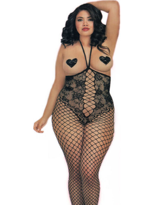 H&C Plus Size Sexy Bodystockings Mesh with Open Crotch Open Bodydystocking Plus Size Black