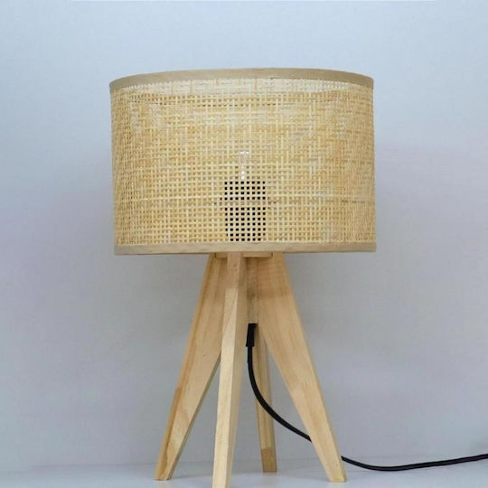 Φωτιστικό Επιτραπέζιο Rattan Ξύλινη Βάση Υ36,5xø24εκ