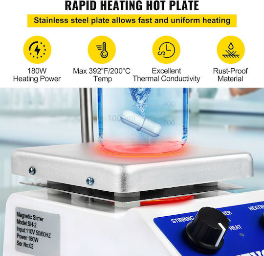 Vevor Sh-2 Magnetic Stirrer Laboratory Magnetic Stirrer Hotplate 2000ml Mixing Capacity Digital Display Heating Mixer