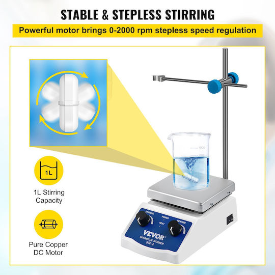 Vevor Sh-2 Magnetic Stirrer Laboratory Magnetic Stirrer Hotplate 2000ml Mixing Capacity Digital Display Heating Mixer
