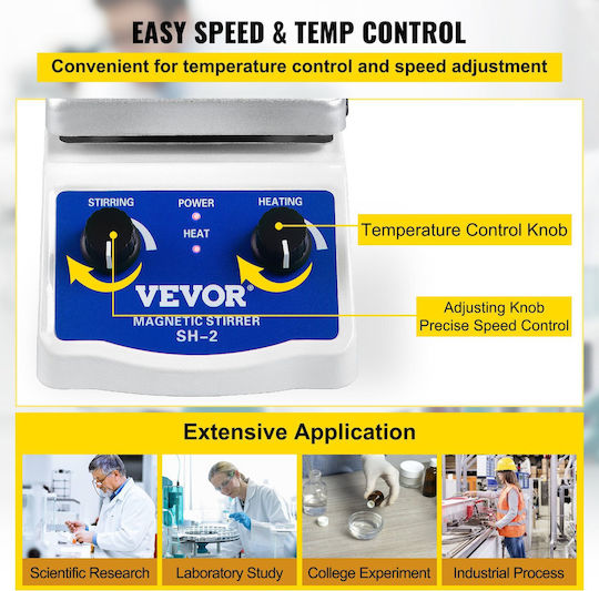 Vevor Sh-2 Magnetic Stirrer Laboratory Magnetic Stirrer Hotplate 2000ml Mixing Capacity Digital Display Heating Mixer