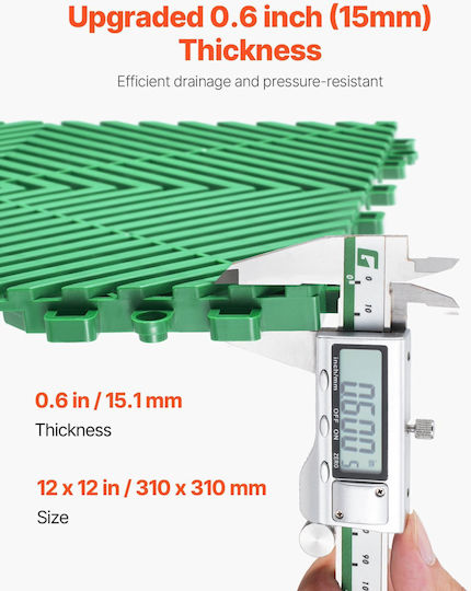 Vevor Σετ Πλαστικό Δάπεδο PVC με 50 Πλακάκια 15mm Μ30.48xΠ30.48εκ. Πράσινο