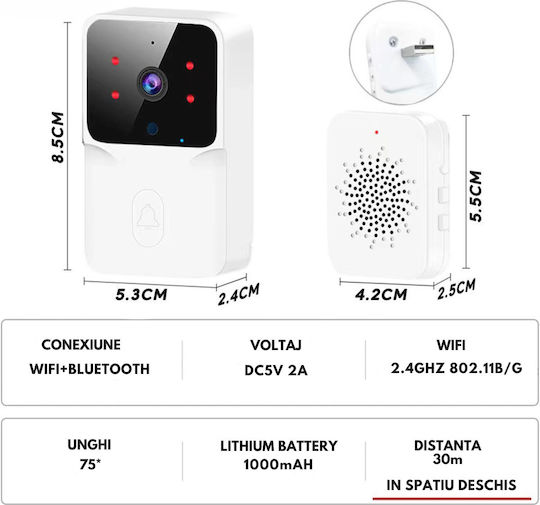 Ασύρματο Κουδούνι Πόρτας Wi-Fi / Bluetooth Λευκό
