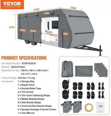 Vevor Κουκούλα 980x270cm Αδιάβροχη που Στερεώνεται με Ιμάντες