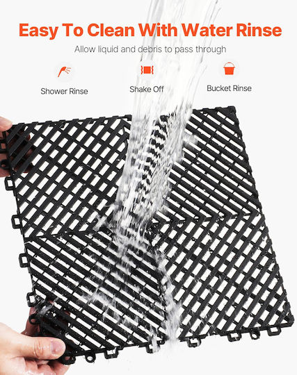 Vevor Σετ Πλαστικό Δάπεδο PVC με 40 Πλακάκια 15mm Μ30.48xΠ30.48εκ. Μαύρο