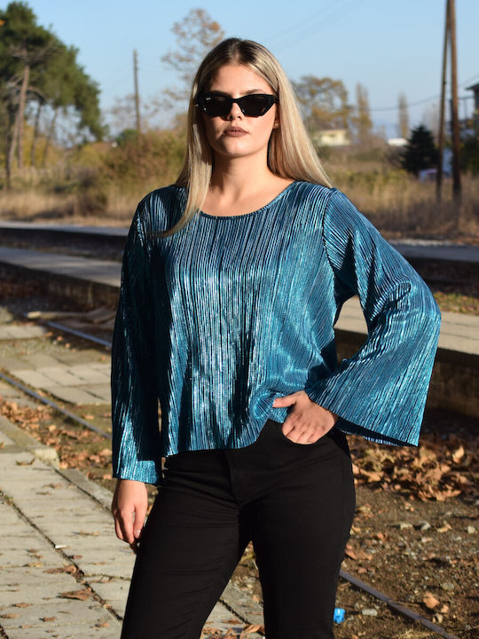 Honey Plus Size Blouse Metallic Petrol BLA79