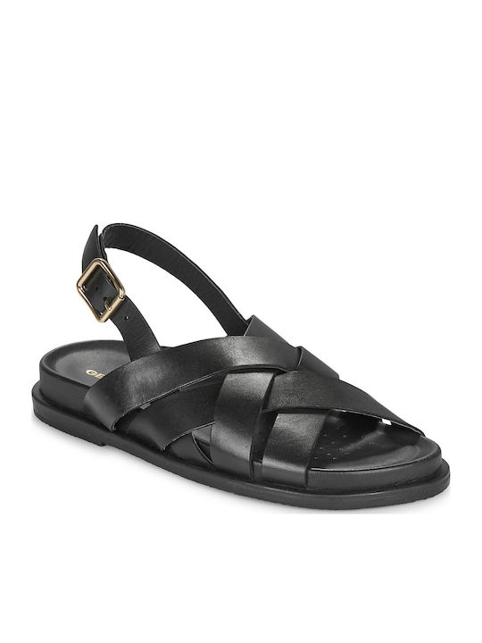 Geox Adelash Leder Flache Sandalen für Damen in Schwarz Farbe