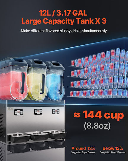 Vevor 12lx3 Tank Commercial Slushy Machine Margarita Smoothie Frozen Drink Maker