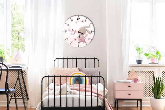 Rosa Kinder-Wanduhr Hasenuhr Kinderzimmer 30cm