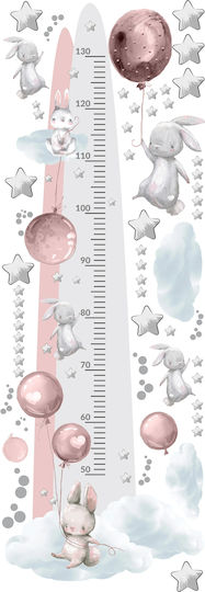 Wachstumsdiagramm Aufkleber Kinder Hasen Rosa Ballons 45x120