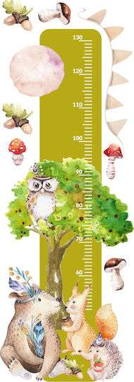 Kids Growth Chart Green Wall Sticker Boho Animals 45x120
