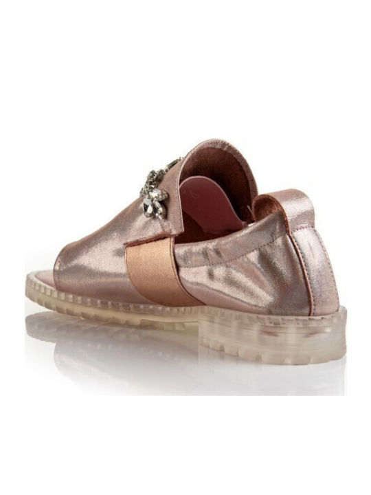 Daphne Leather Women's Flat Sandals in Gold Color