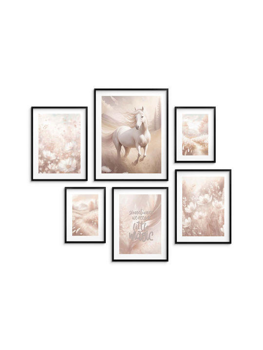 Kinderposter Set aus 6 Galerie Pferd Zitat Beige Set 100x100