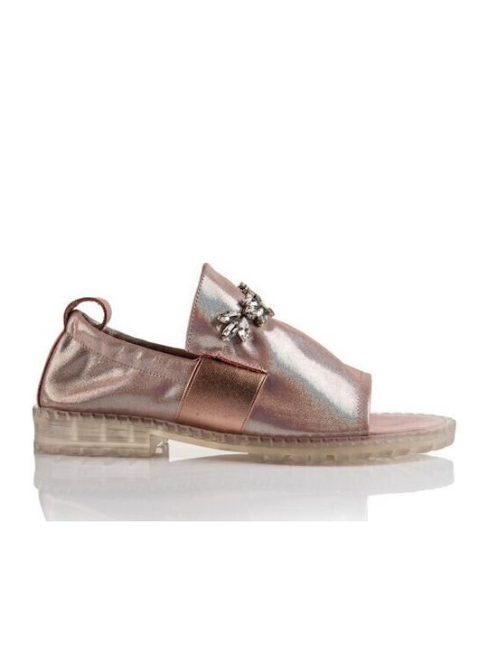 Daphne Leather Women's Flat Sandals in Gold Color