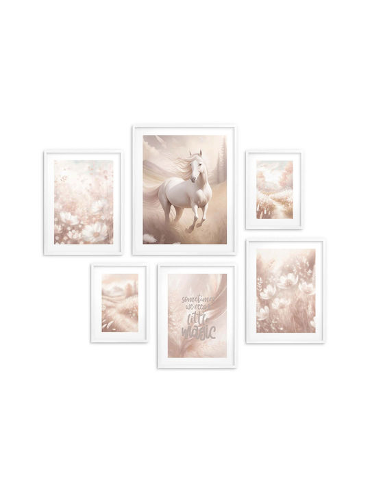 Kinderposter Set aus 6 Galerie Pferd Zitat Beige Set 100x100