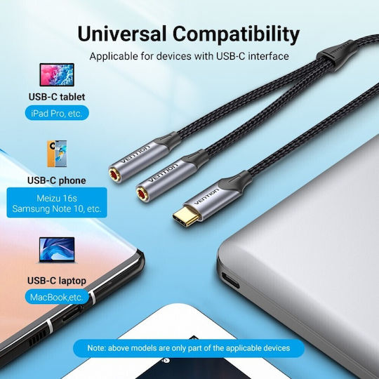 Vention Cablu USB 2.0 USB-C Male - 3,5 mm Gri 0,3m BGNHY