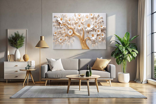 Wall Murals Living Room Gold Tree of Happiness 3D Magnolia Flower 80x120