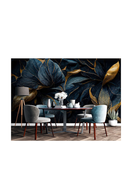 Moderne Wandtapete Wohnzimmer Dunkelblau Goldene Blumen 240x360