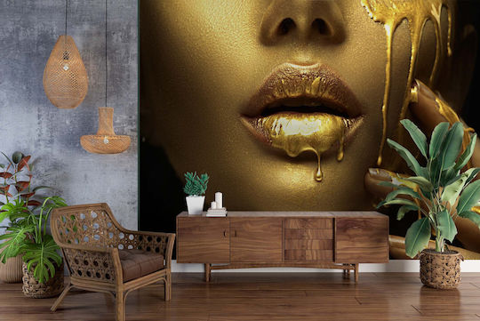 Dekorative Wandtapete Wohnzimmer Frauengesicht Gold 197x296
