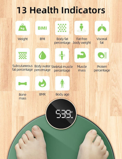 HealthFun Intelligente Badezimmerwaage 180kg mit Körperfettmessung & Bluetooth Grüne