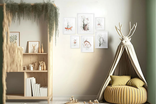 Kinderposter Set aus 6 Teilen Galerie Aquarell Waldtiere Set 100x100
