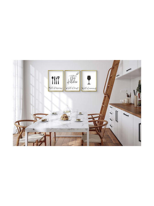 Set von 3 Postern Küchenbilder Küchenposter Schwarz Weiß 3x 30x40