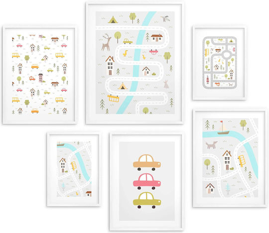 Kinderposter 6er-Set Stadt Autos Straße Galerie 100x100
