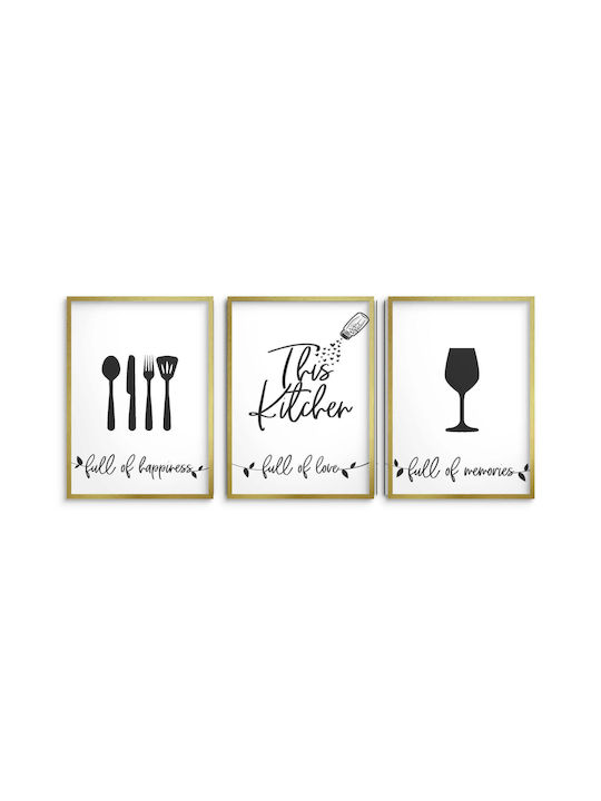 Set of 3 Posters Kitchen Images Kitchen Posters Black White 3x 50x70