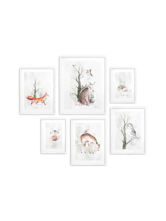 Παιδικές Αφίσες Σετ 6 Τεμαχίων Gallery Watercolour Forest Animals Set 100x100