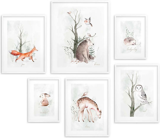 Kids Posters Set of 6 Pieces Gallery Watercolour Forest Animals Set 100x100