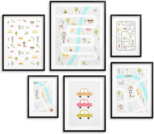 Kinderposter 6er-Set Stadt Autos Straße Galerie 100x100