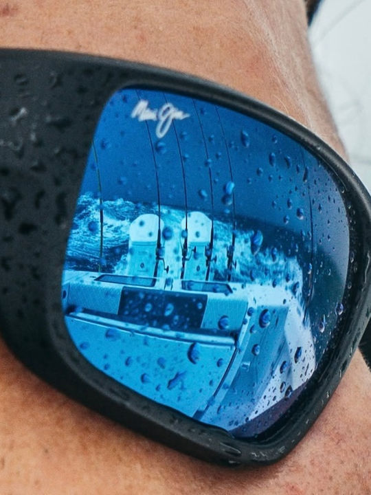 Maui Jim Men's Sunglasses with Black Plastic Frame and Blue Mirror Lens