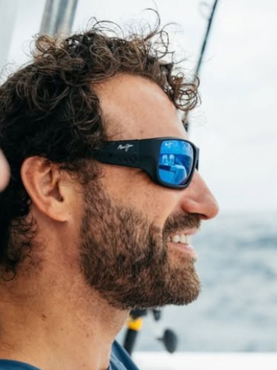 Maui Jim Men's Sunglasses with Black Plastic Frame and Blue Mirror Lens