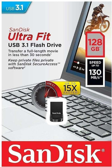 Sandisk Ultra Fit 128GB USB 3.1 Stick Μαύρο