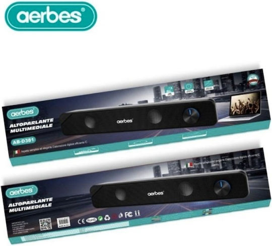 Aerbes Aerbes AB-D381 Ηχεία Υπολογιστή 2.0 με RGB Φωτισμό και Ισχύ 6W σε Μαύρο Χρώμα