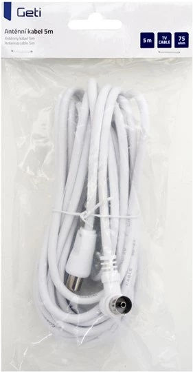 Geti Καλώδιο Κεραίας Koax-Stecker - Koax-Buchse Weiß 5m