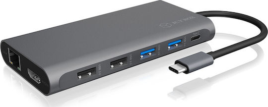 Icy Box USB-C Docking Station με HDMI 4K PD Ethernet και σύνδεση 2 Οθονών Ασημί (IB-DK2106A-CPD)