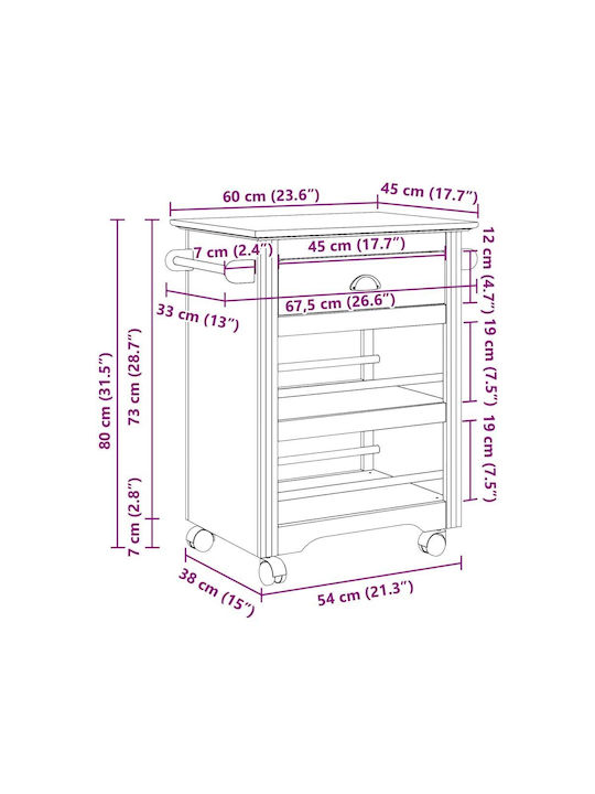 vidaXL Wooden Kitchen Rack 4 Tiers White 67.5x45x80cm