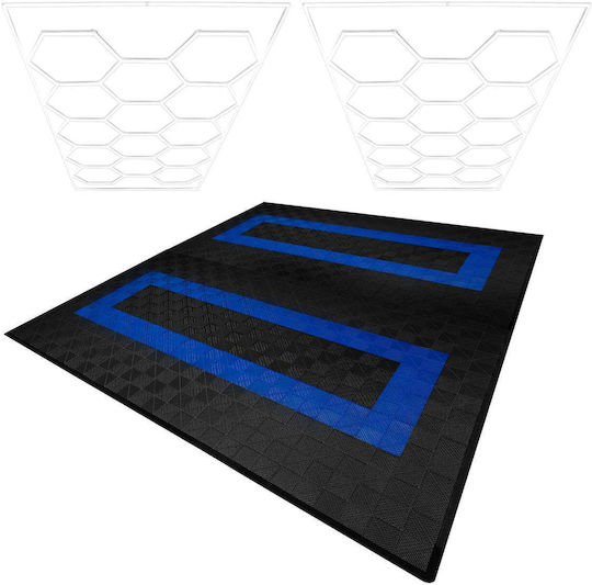 Hexagon Led Lights X 2 & Vented Garage Floor Tiles Edges 165 Black & 60 Blue