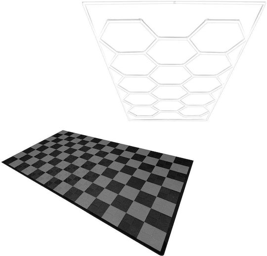 Hexagon Led Light & Vented Garage Floor Tiles Edges 60 Black & 60 Grey