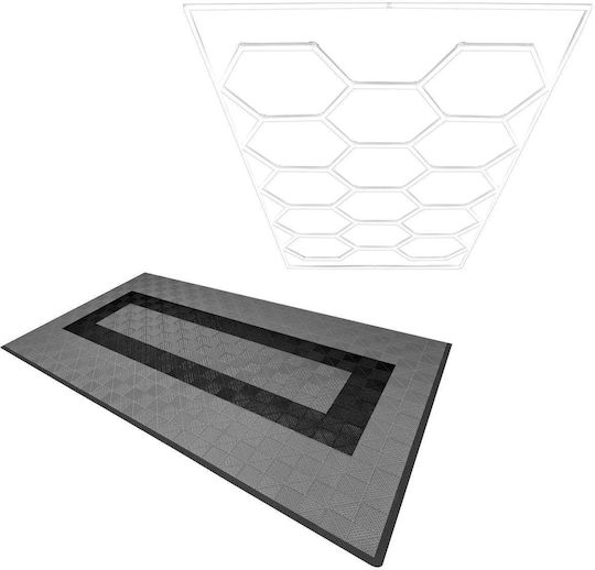 Hexagon Led Light & Vented Garage Floor Tiles Edges 90 Grey & 30 Black