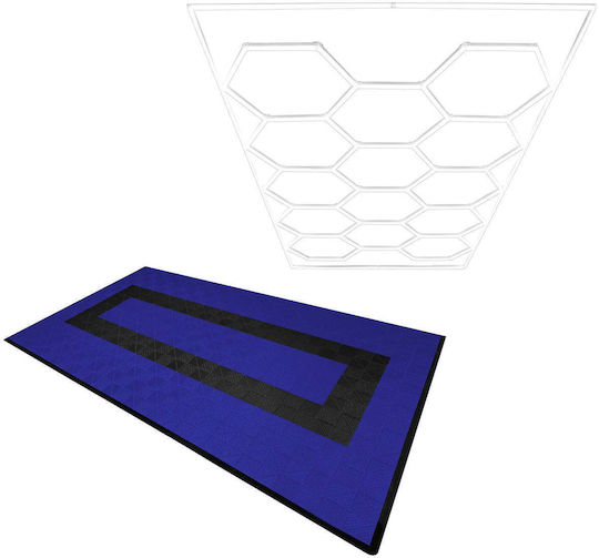 Lumină LED hexagonală și margini de plăci de podea ventilate pentru garaj 90 albastre și 30 negre