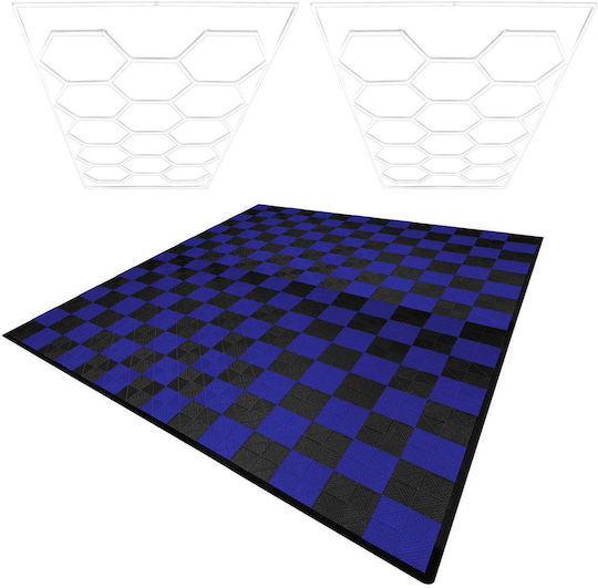 Lămpi LED hexagonale X 2 și margini pentru plăci de pardoseală ventilate pentru garaj 120 negre și 120 albastre
