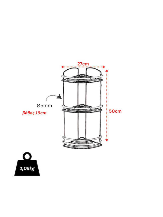 Tekno-Tel 455.BK083/ST Colț Montat pe perete Raft de baie Inox cu 3 rafturi 27x19x50cm