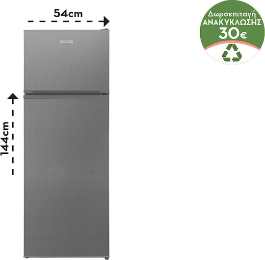 United Double Door Refrigerator 213lt H144xW54xD57cm Inox UND1456R
