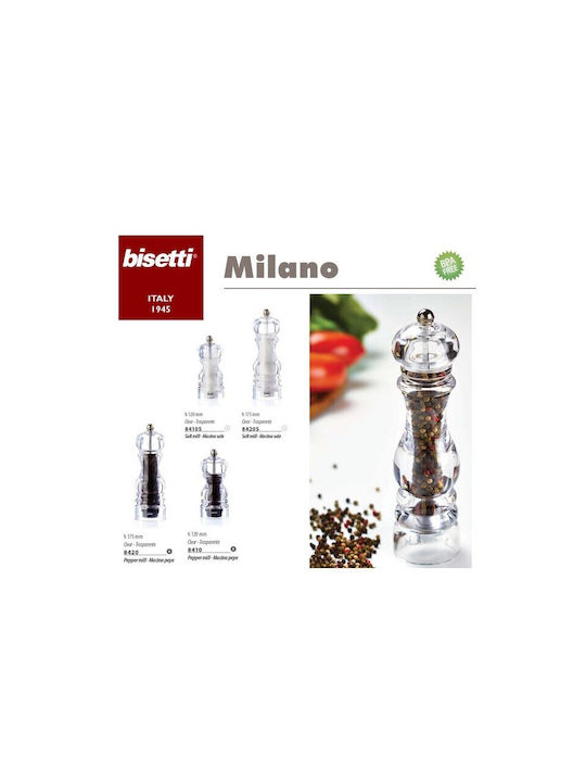 Bisetti Milano Manual Plastic Pepper Mill 17.5cm Transparent